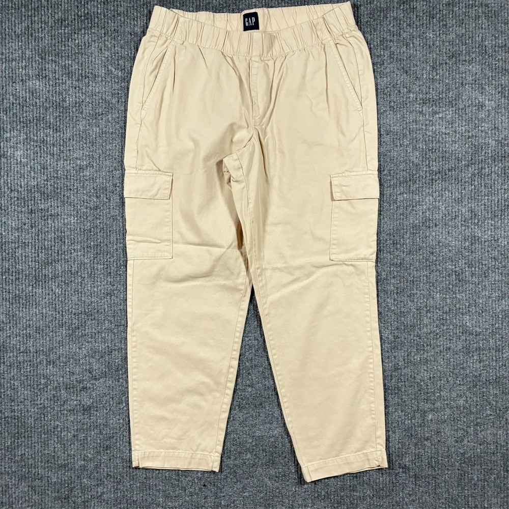 Gap Men‎ Cargo Pants Size Large Beige Elastic Waist Utility Casual Low Rise